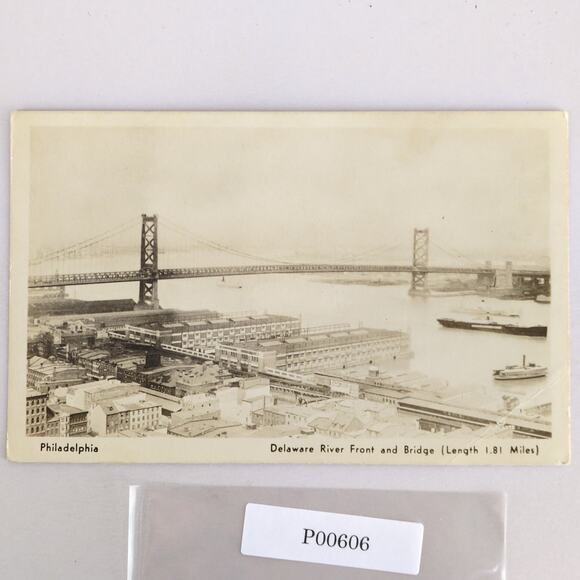 Delaware River Front & Bridge Philadelphia PA 1936 Photo Postcard RPPC KF Lutz - Picture 1 of 2
